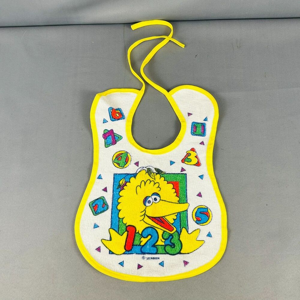 Vintage Sesame Street Big Bird Numbers Baby Bib Terry Cloth Jim Henson